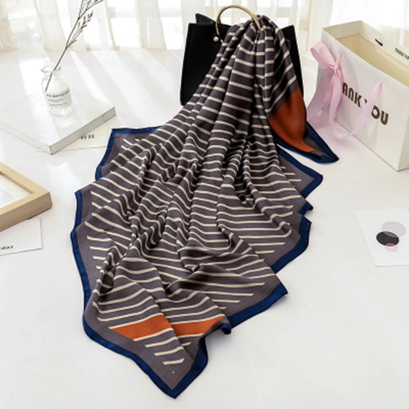90*90 см однотонные Италия Стиль шарф в полоску весенние прямоугольные Обёрточная