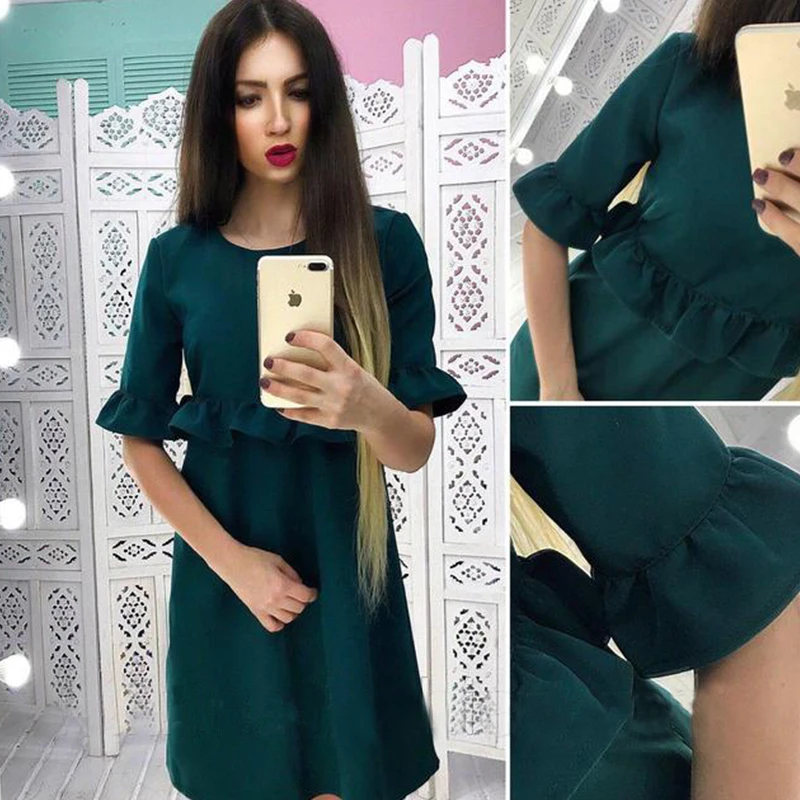 Для женщин Винтаж Вечерние Повседневные платья Flare Половина рукава с круглым