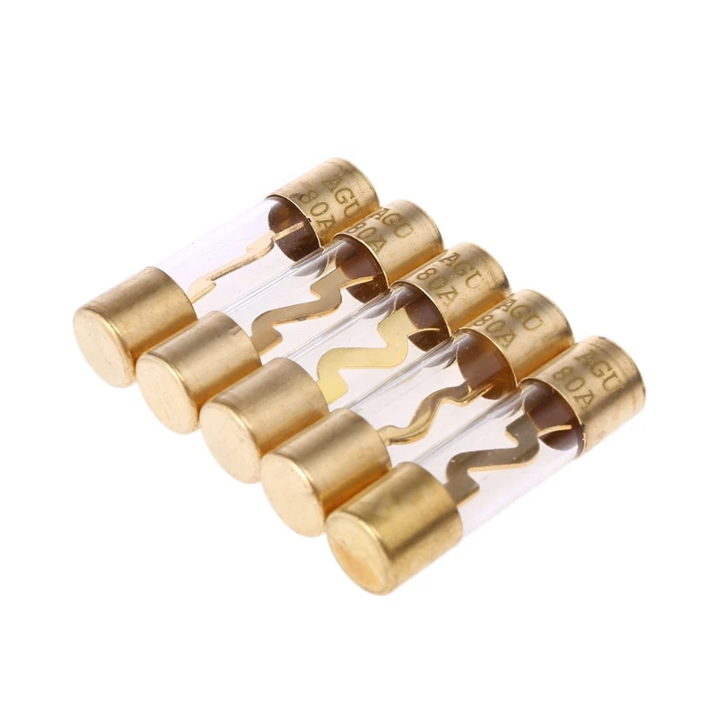 

5Pcs Gold Plated Glass AGU Fuse Fuses Pack Car Audio Amp Amplifier 60A 80A 100A
