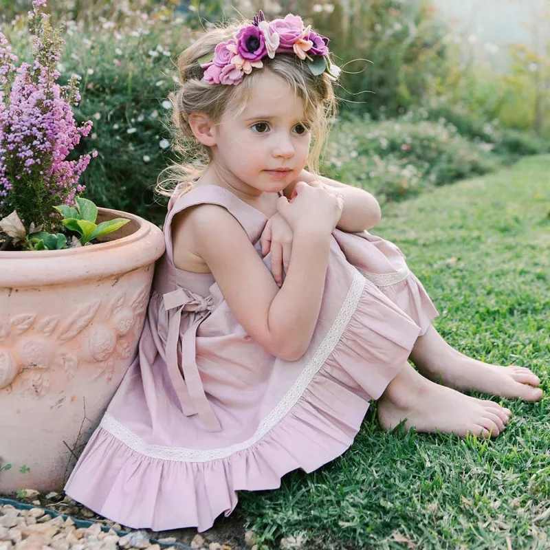 

New style children girl summer dress pink woven cotton kids baby dresses USA