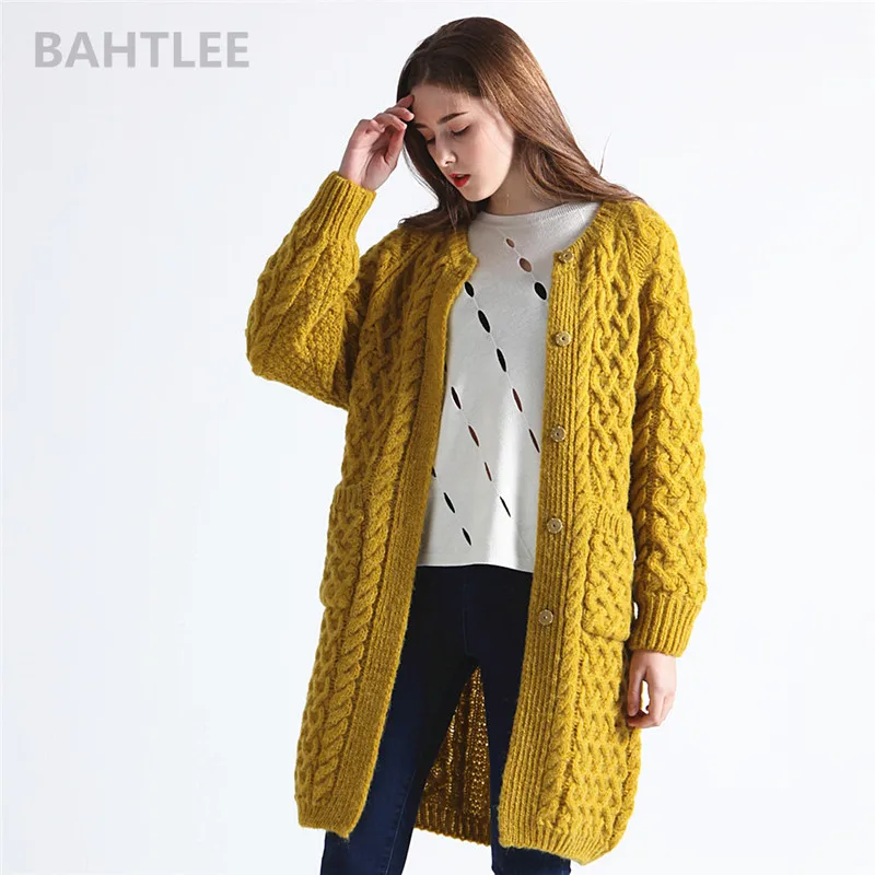 BAHTLEE зимний теплый мохеровый кардиган с длинным рукавом, вязаный длинный кардиган, шерстяной свитер, женский джемпер с карманами, свитер горчичного и желтого цвета