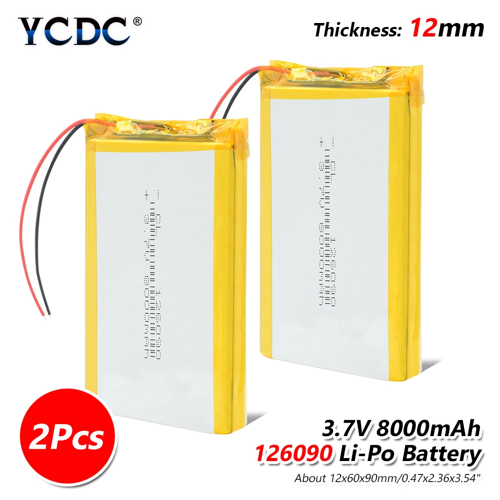 2x Battery Аккумуляторная батарея 3,7 V 8000mAh литий-полимерная батарея замена 126090 литиевых батарей для DVD планшета MID gps электрические игрушки - Цвет: 2x Battery