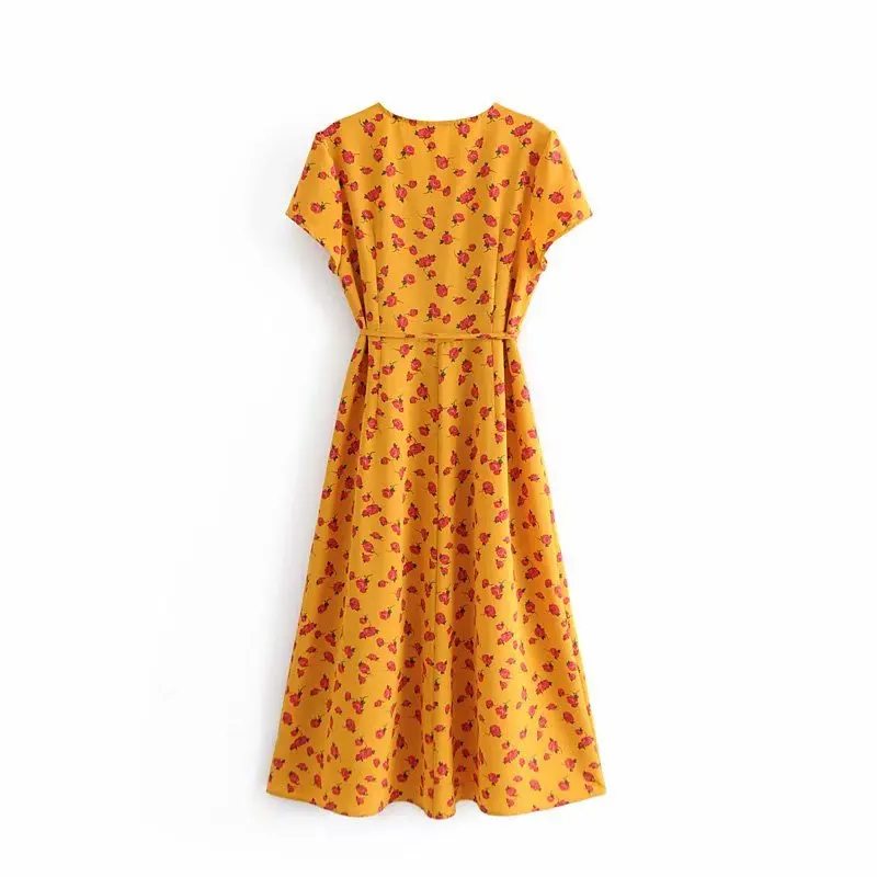 Женское винтажное длинное платье желтое элегантное повседневное с цветочным