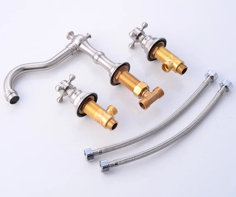 Смеситель для раковины твердый латунь горячая холодная двойная ручка 3 отверстия