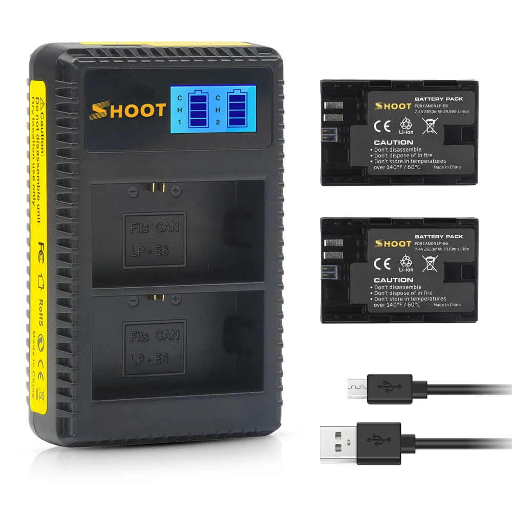 Снимать 2 шт. LP E6 LP-E6 LP-E6N LPE6 Батарея с светодиодный Dual USB Зарядное устройство для цифровой однообъективной зеркальной камеры Canon EOS 6D 7D 5DS 5DSR Mark II 5D 60D 60Da 70D 80D