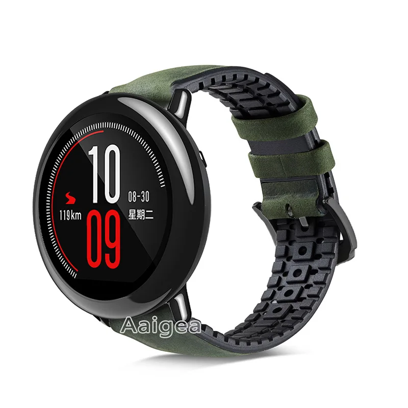 Matte green Модный кожаный силиконовый ремешок для часов Ремешок Для Xiaomi Huami Amazfit PACE Смарт часы замена 22 мм браслет для ремня браслет - Цвет: Matte green