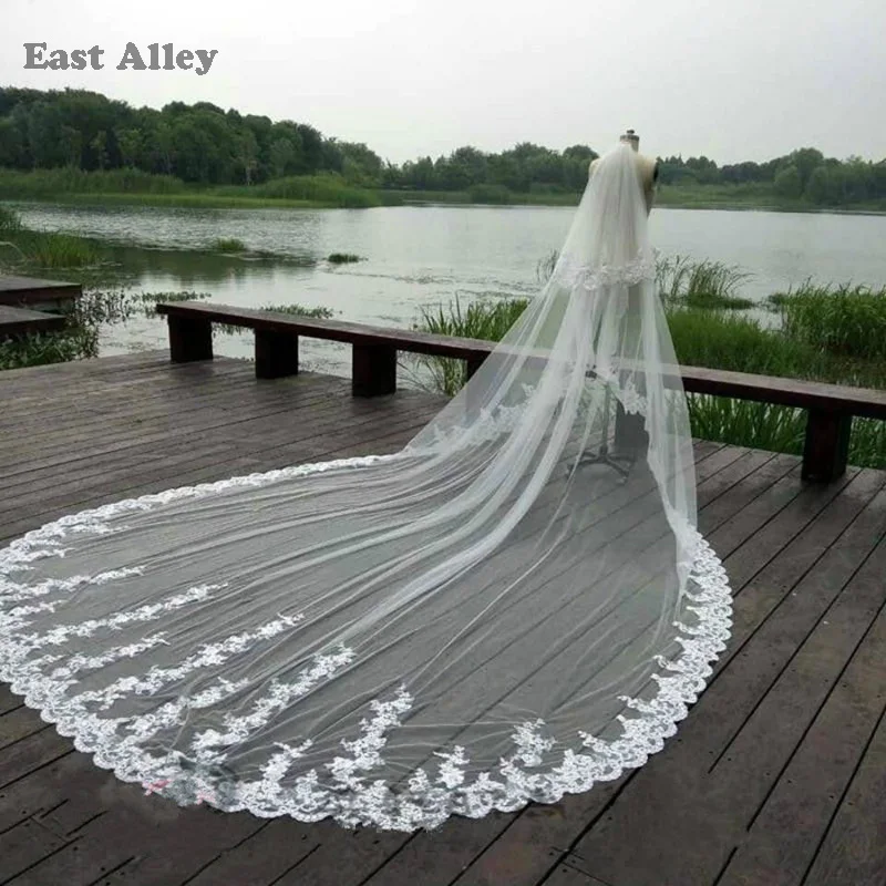 Фата свадебная с длинными кружевными краями 3 5 м гребнем|bridal veil with comb|cathedral wedding