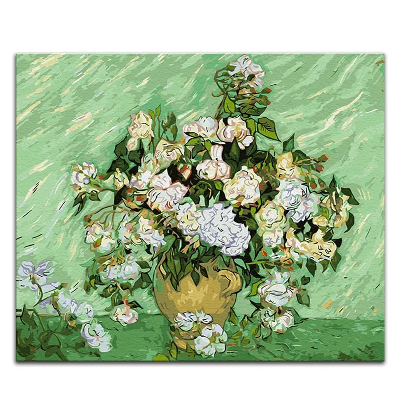 3264 White Rose Картина «сделай сам» по номерам картины Винсента Ван Гога «Звездная ночь» Абстрактные Художественные картины с рамкой - Цвет: 3264 White Rose