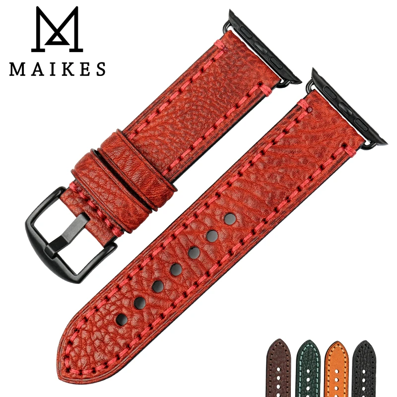 Ремешок для часов MAIKES кожаный модный красный браслет Apple Watch Band 44 мм 40 42 38 Series 6 5 4 3 2