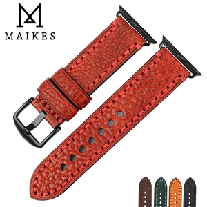 Ремешок для часов MAIKES кожаный, модный красный браслет для Apple Watch Band 44 мм 40 мм 42 мм 38 мм Series 6 5 4 3 2 iWatch