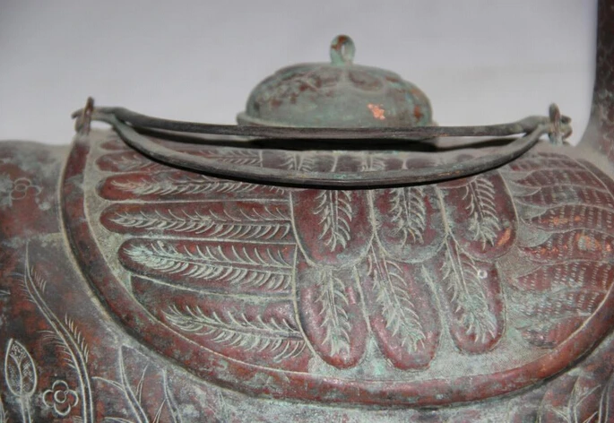 JP S62 12&quot Old Signed Chinese Palace Nobleman Copper Duck Zun Statue Portable Water Pot | Дом и сад
