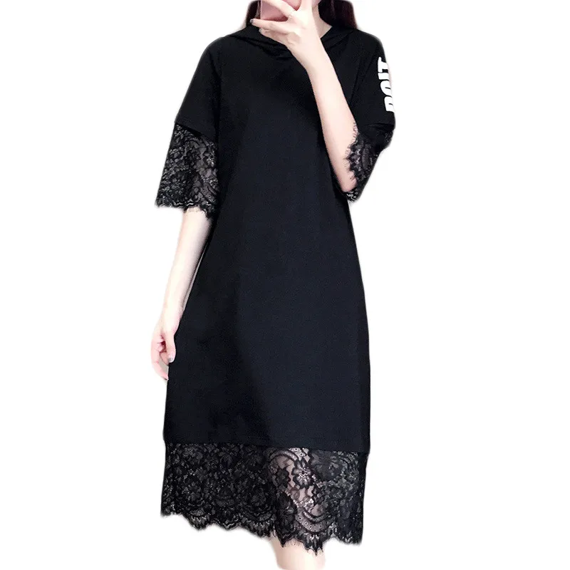 Женское платье с капюшоном летнее кружевное большого размера в Корейском стиле