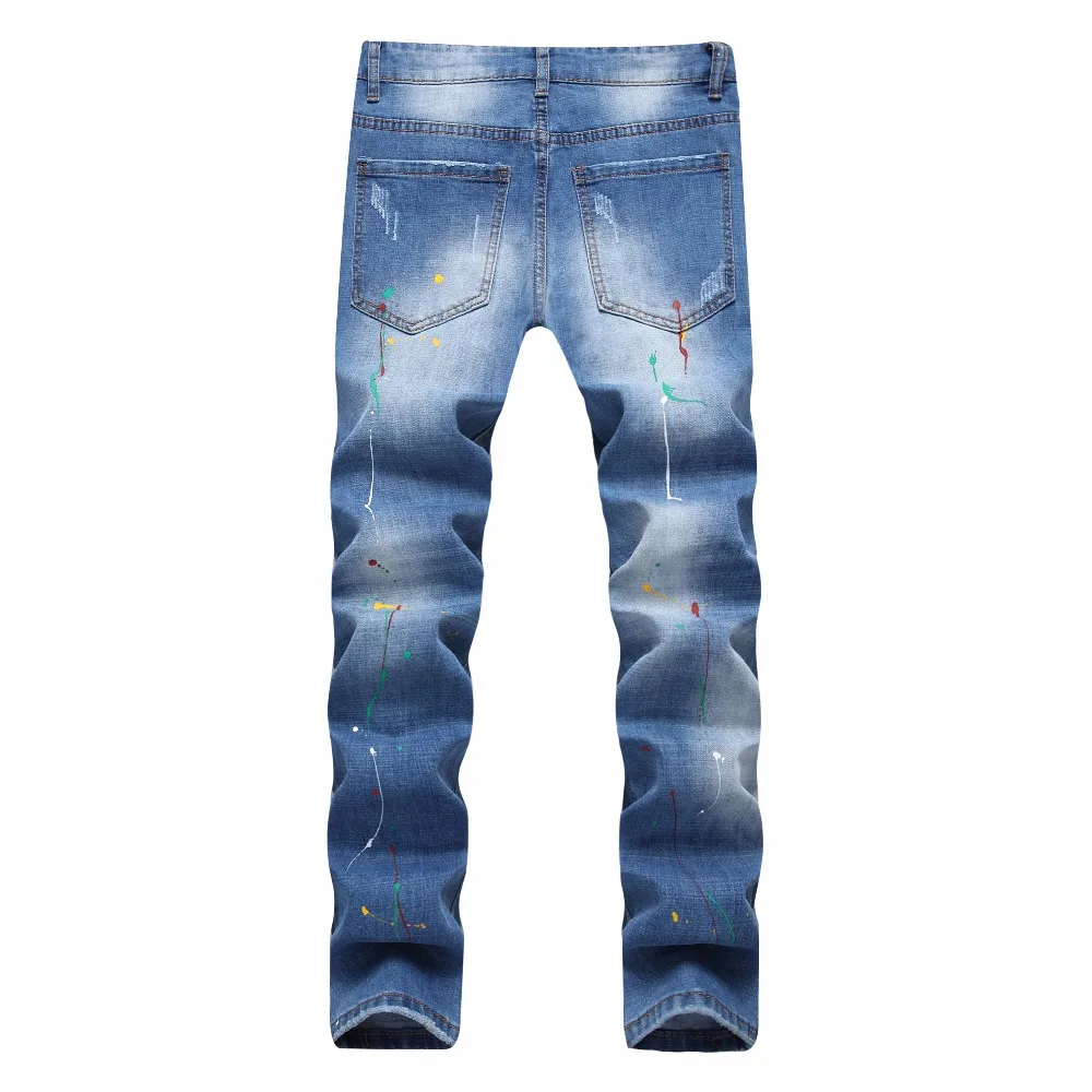 2020 Ripped Men Jeans Hip-hop INK Biker Skinny Punk Light Blue Brand Motorcycle Slim Fit Denim Pants Holes Men's | Мужская одежда
