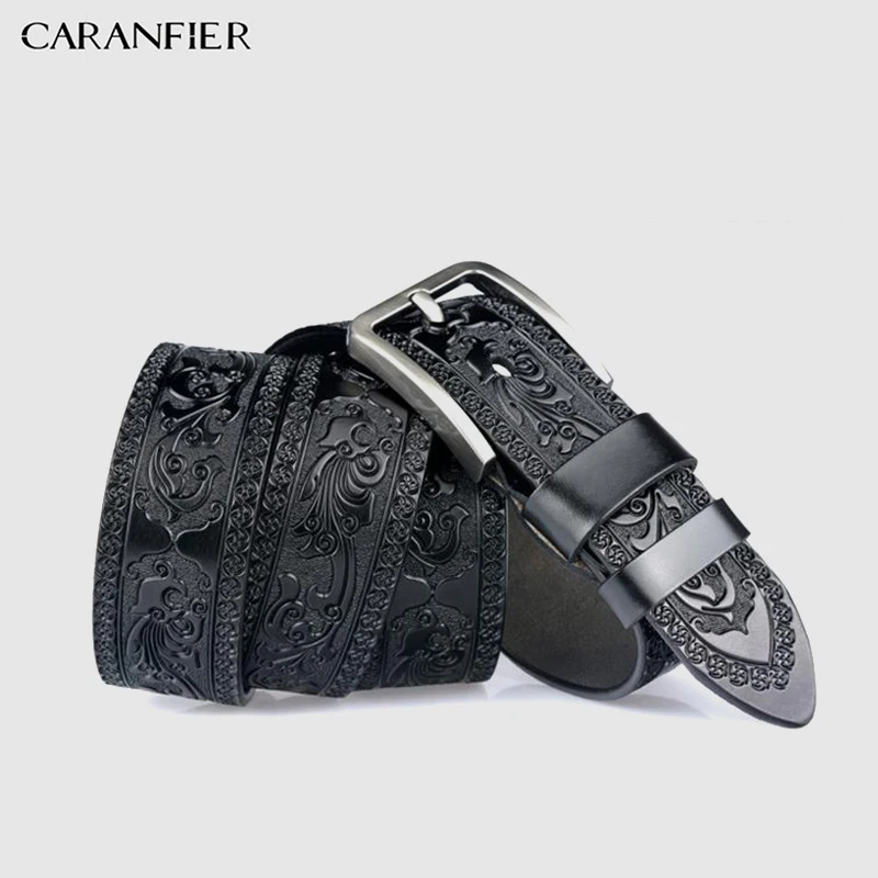 Ремень CARANFIER из 100% воловьей кожи с резным узором для мужчин винтажный ремень Ceinture