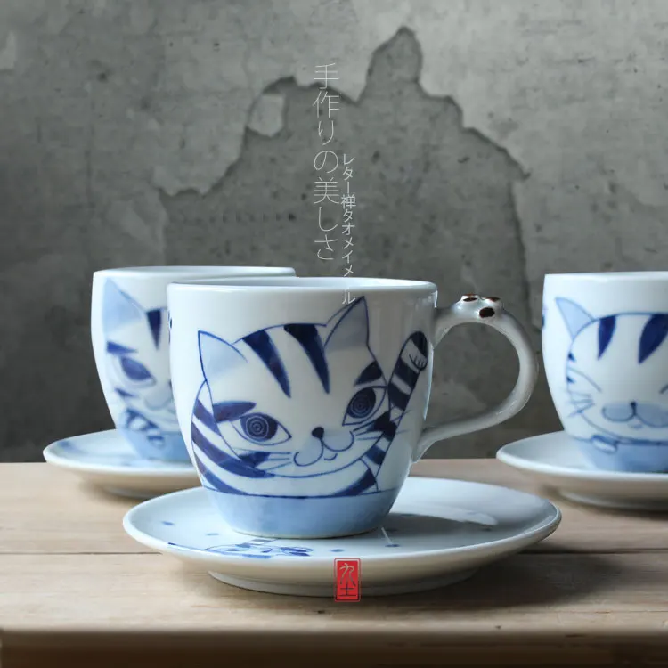 Дизайнерская ручная роспись милых кошек чашки блюдца чашка для чая и кофе с