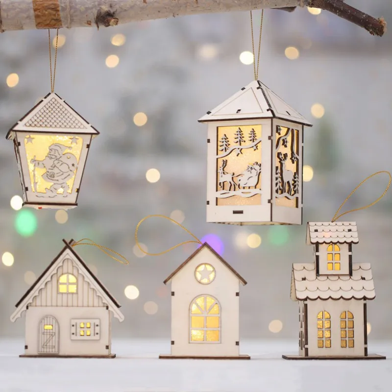 Festival Led Light Wood House Christmas Tree Decorations For Home Hanging Ornaments Holiday Nice Xmas Gift Wedding Navidad 2019|Кулоны и