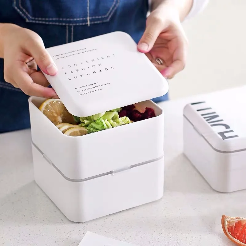 Двухслойная квадратная коробка для обеда Microwavable пластиковые пищевые контейнеры портативные в скандинавском стиле Bento Box