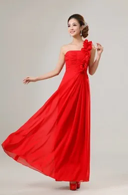 Vestidos de шифон Формальные Сексуальные одно плечо желтый красный Вечерние платья Длинные халаты новое модное сексуальное платье H007 - Цвет: Красный