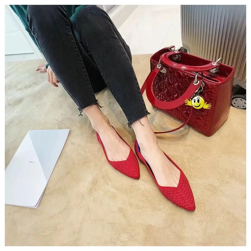 Red Snakeskin Bailehou/Женская обувь на плоской подошве; коллекция года; сезон весна; лоферы на плоской подошве без застежки; балетки с острым носком; повседневные Мягкие женские балетки; Mujer - Цвет: Red Snakeskin