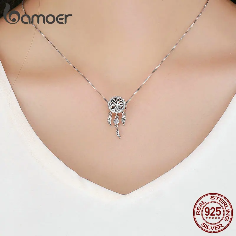 BAMOER 925 пробы Серебряный держатель Ловец снов семейное дерево бусины подходят для женщин браслеты с подвесками ожерелья DIY Ювелирные изделия SCC723