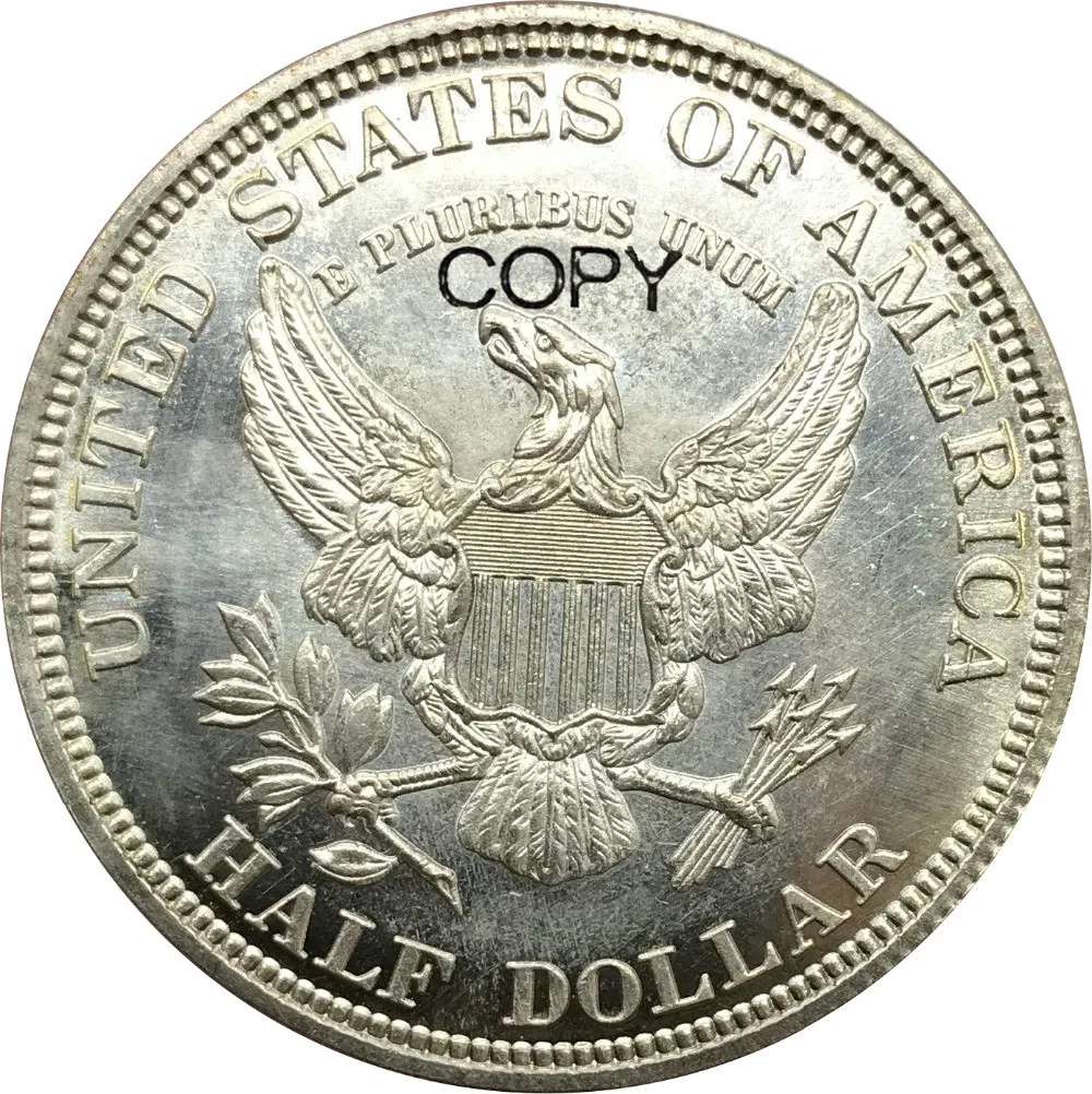 United States of America 1877 50C Helmeted Head Half Dollar The reverse features a small heraldic eagle Plated Silver Copy Coins