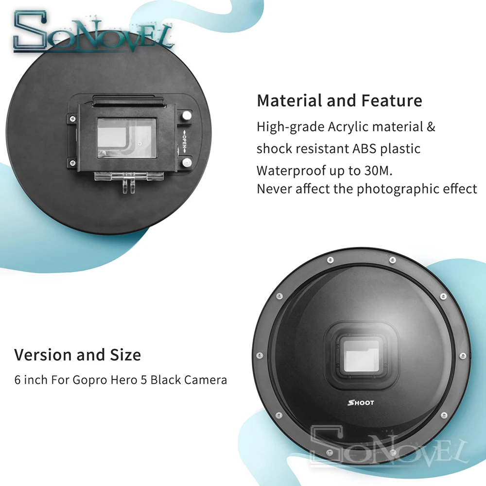 6 inch Diving Dome for Gopro Hero 7 5 Black Action Camera With Waterproof Case Go Pro Lens Port GoPro Accessory | Электроника