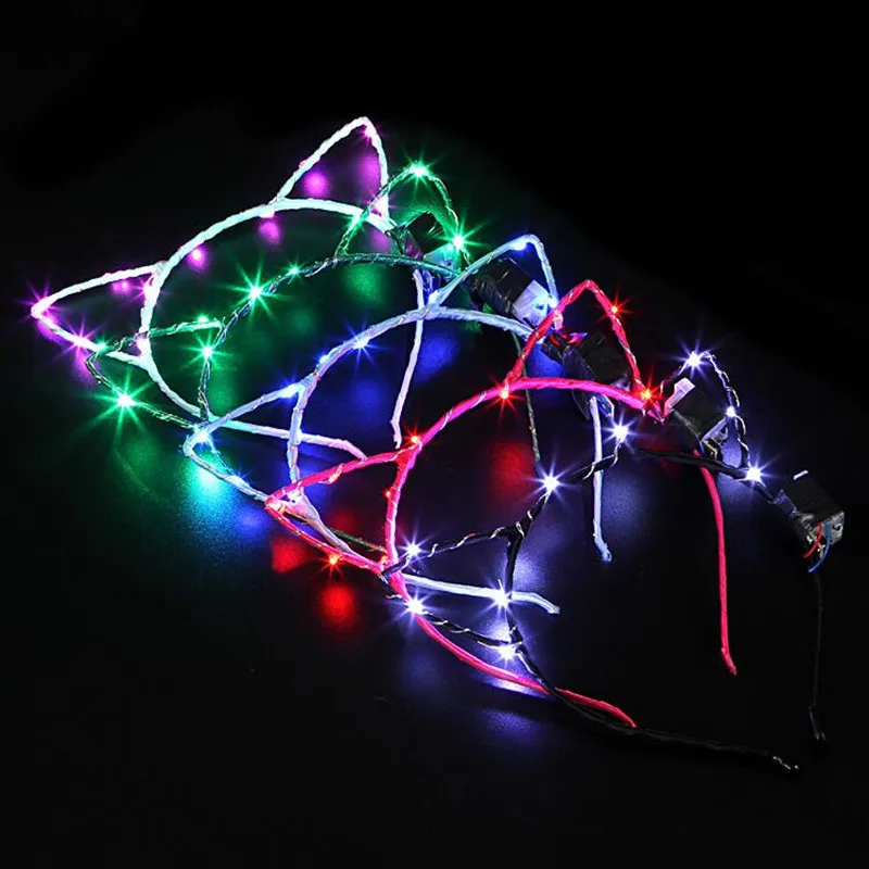 

LED мигающий кот животное ухо оголовье для женщин девочек повязка на голову день рождения светящиеся вечерние волосы Хэллоуин Рождество