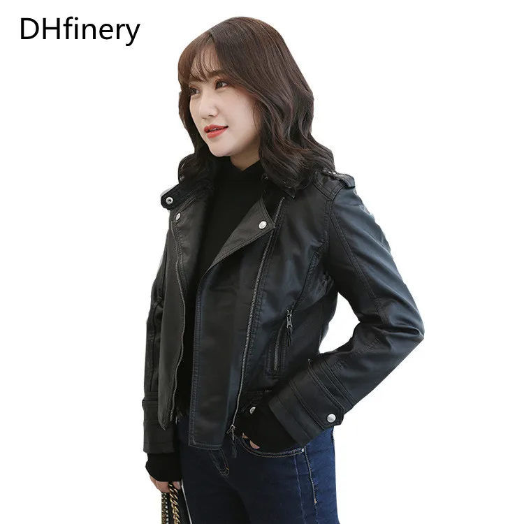 

high quality autumn winter black beige leather jacket for plump women PU leather jackets Bust 96-120CM plus size XL-5XL N5428