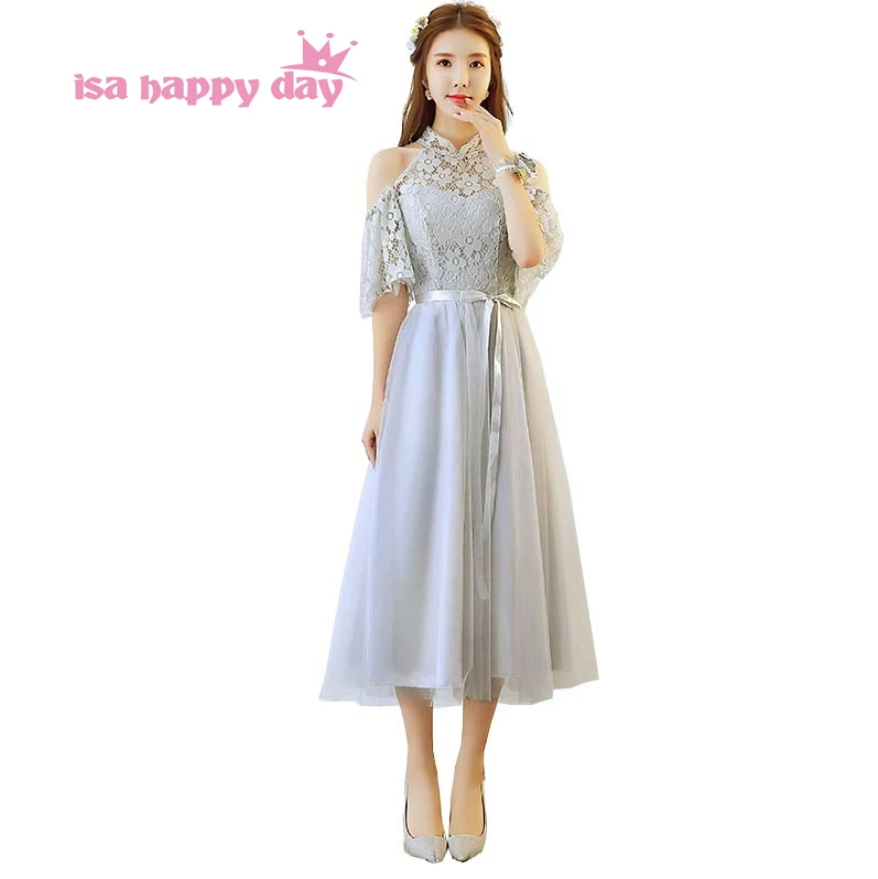 2020 кружевное Тюлевое платье с высоким воротом для подружек невесты принцессы