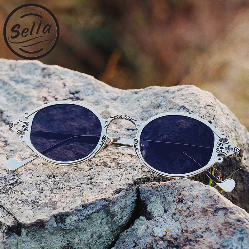 

Sella Retro Trending Vintage Small Frame Steampunk Sunglasses Men Women Ins Popular Gothic Oval Metal Frame Sun Glasses