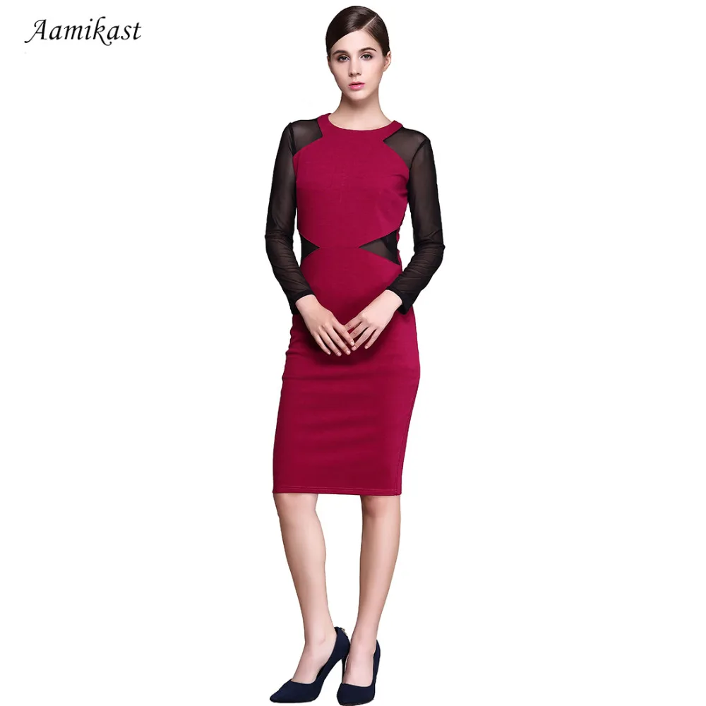 Женское Сетчатое платье AAMIKAST офисный комбинезон с круглым вырезом миди большого