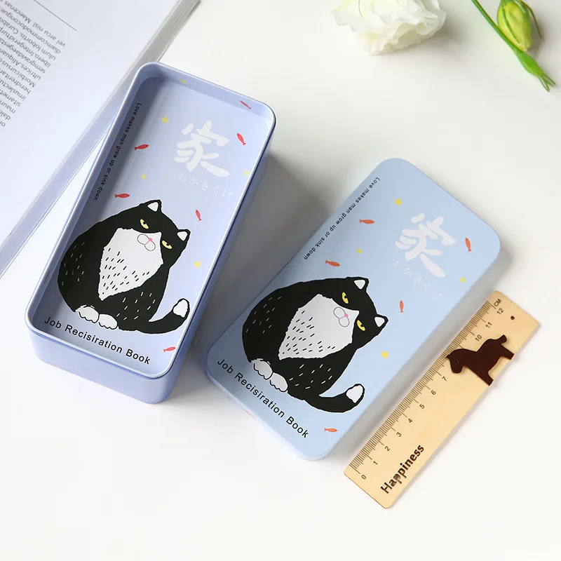 Japan Harajuku Double-layers Stationery Box Multi-purpose Storage Tin Cat Pattern Case Small Item | Дом и сад