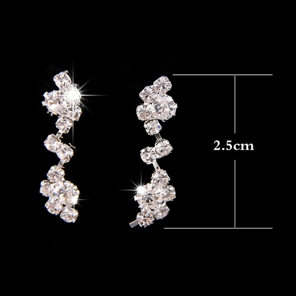 1 Set Fashion Shining Rhinestone Necklace Elegant Ear Studs Fancy Bride Jewelry Accessories For Women Silver | Украшения и