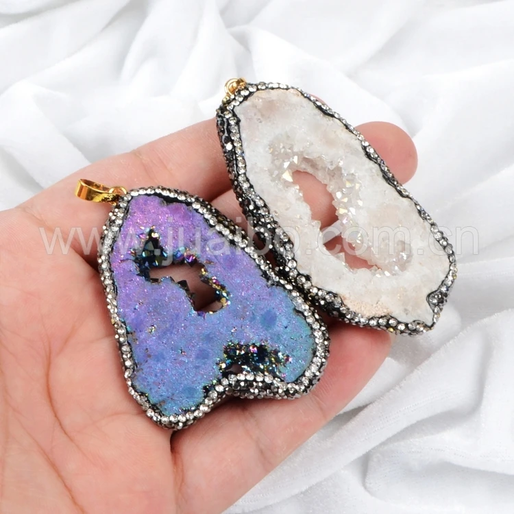 Оптовая Цена Радуга Кристалл Druzy Кусочек Кварца Freeform Кулон Из Бисера Проложили