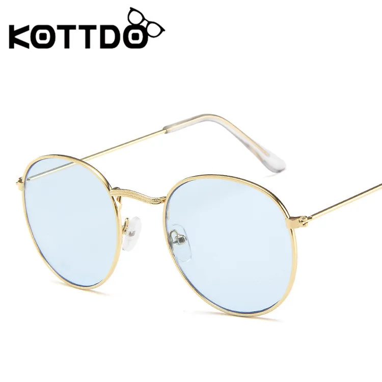 Женские солнцезащитные очки KOTTDO круглые в ретро стиле с металлической оправой