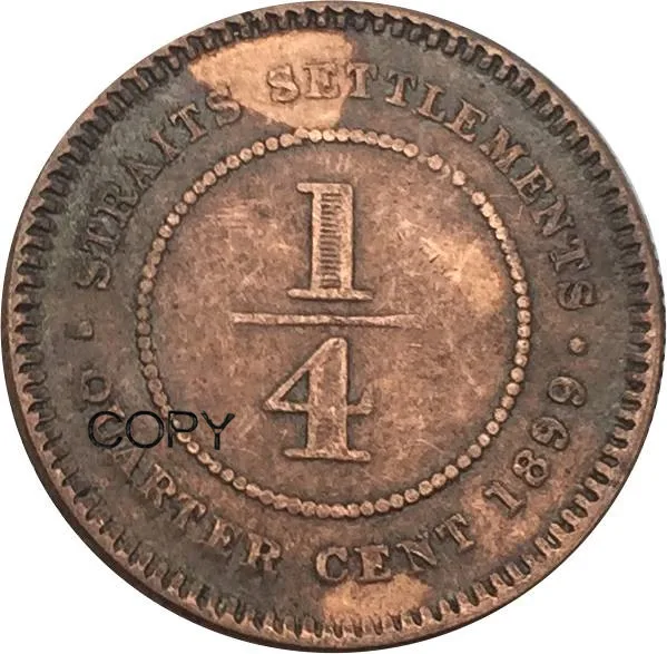 Проливы проливы бывшая британская королева Витория 1/4 Cent 1899 красные медные