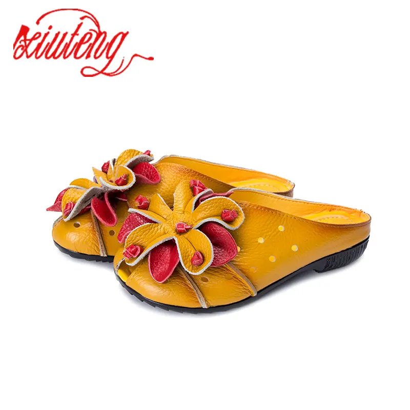 Сандалии Xiuteng женские из натуральной кожи без застежки уличные тапочки плоская