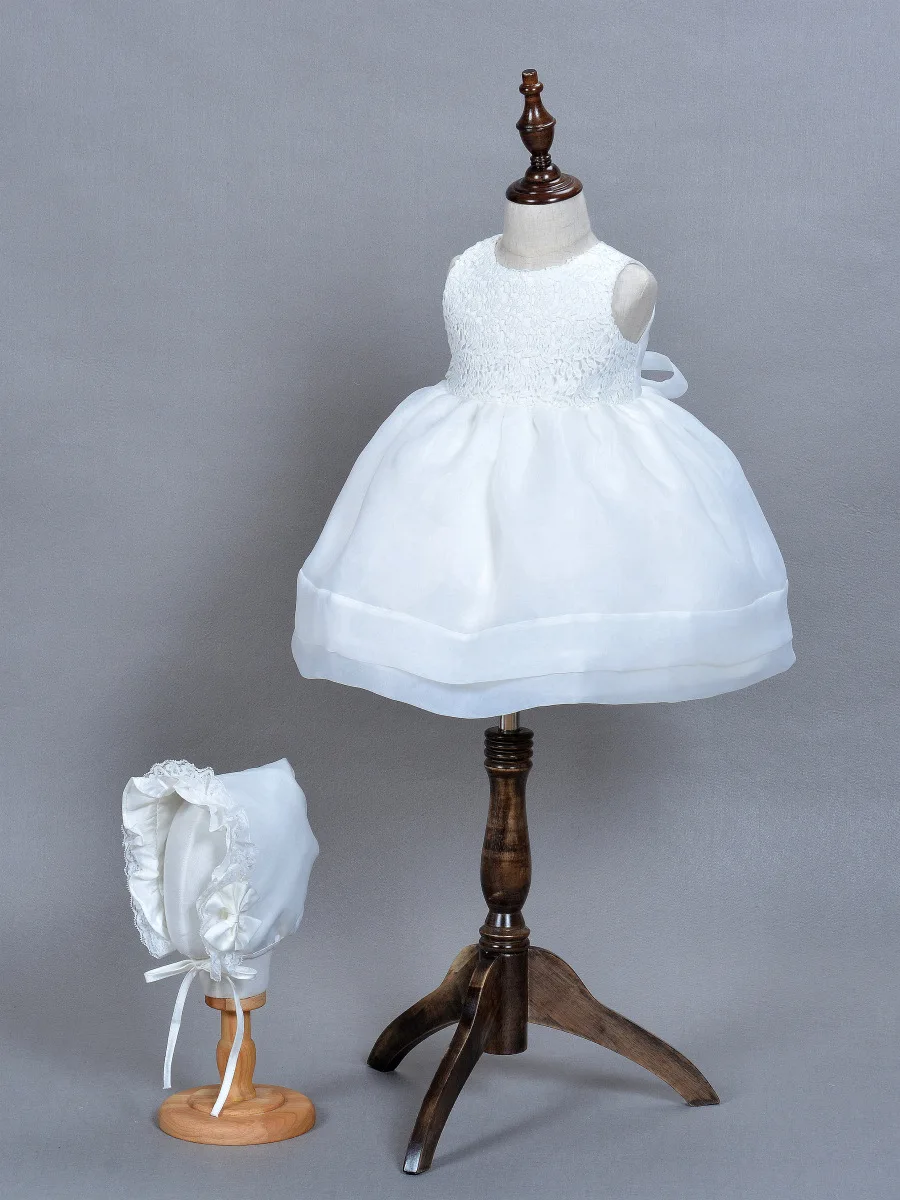 

High Quality 2016 Baby Girls dress Kids Dress 1 year Birthday Party Dresses Princess Baptism Dress With Hat Free Shipping