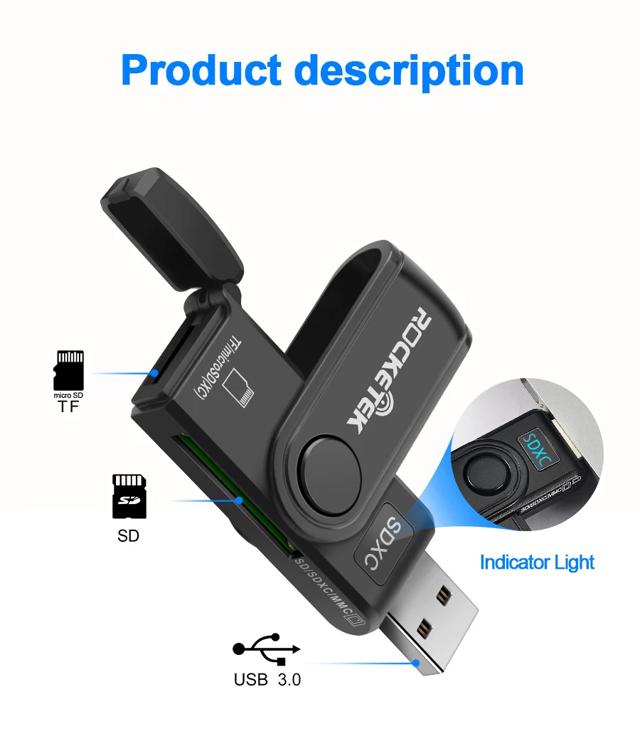 Rocketek считыватель карт памяти в одно и то же время с 2 картами usb 3,0 для чтения карт памяти адаптер кардридер для micro SD/TF microsd ридеры компьютер
