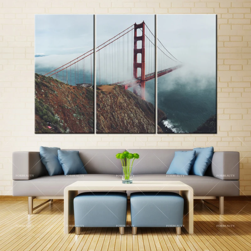 Forbeauty 5pcs Canvas Painting Wall Art Landmark Bridge Cliff California Spray Printing Waterproof Ink Home Decor Oil Paintings | Дом и сад