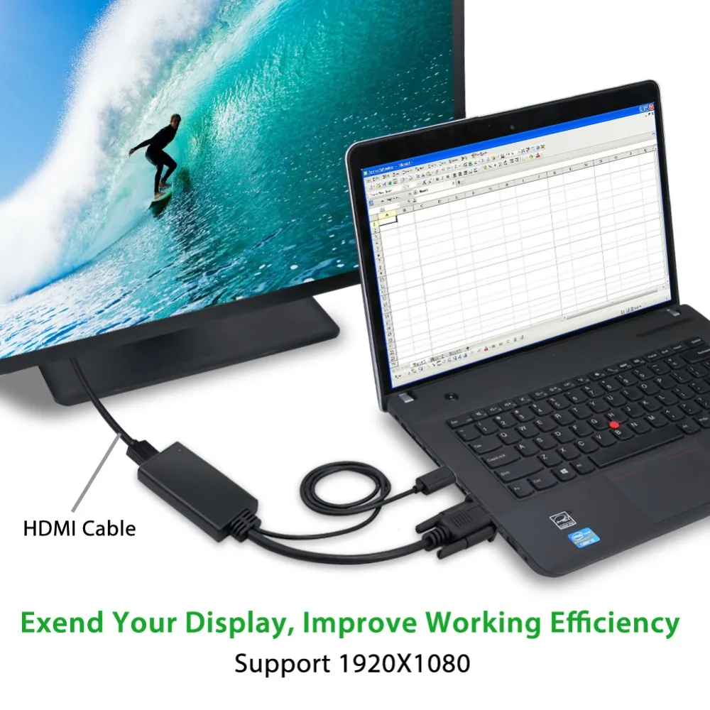 PROZOR VGA папа к HDMI совместимый Женский конвертер адаптер кабель с аудио выходом 1080P