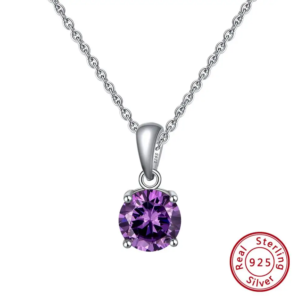 Feb Amethyst ORSA JEWELS 925 пробы Серебряное ожерелье с подвеской для женщин 12 цветов месяц счастливый камень AAA циркон ожерелье ювелирные изделия OSN118 - Цвет камня: Feb Amethyst