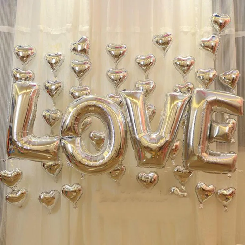 30 дюймовые золотые серебряные баллоны в форме сердца с гелием Большие шарики