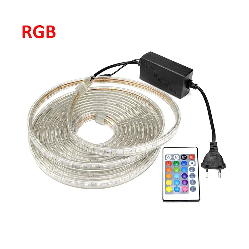 RGB With Remote 5050 Светодиодный светильник 220 В 1 м 5 м 10 м 15 м синий/красный/RGB светодиодный светильник 60 Светодиодный s/M striscia водонепроницаемый силиконовый светильник 10 мм ширина tira светодиодный 220 В - Испускаемый цвет: RGB With Remote