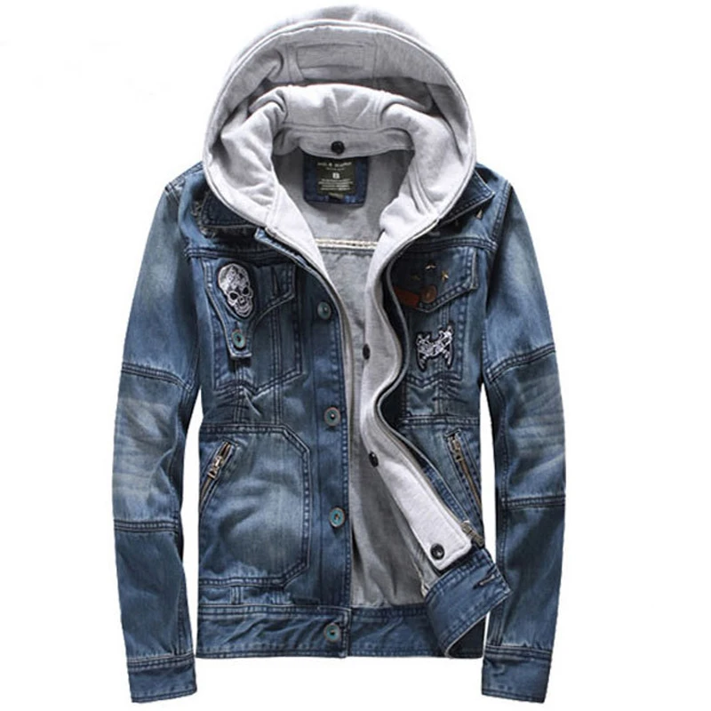 Мужская джинсовая куртка тонкий пятиконечных звезд заклепки джинсовые верхняя