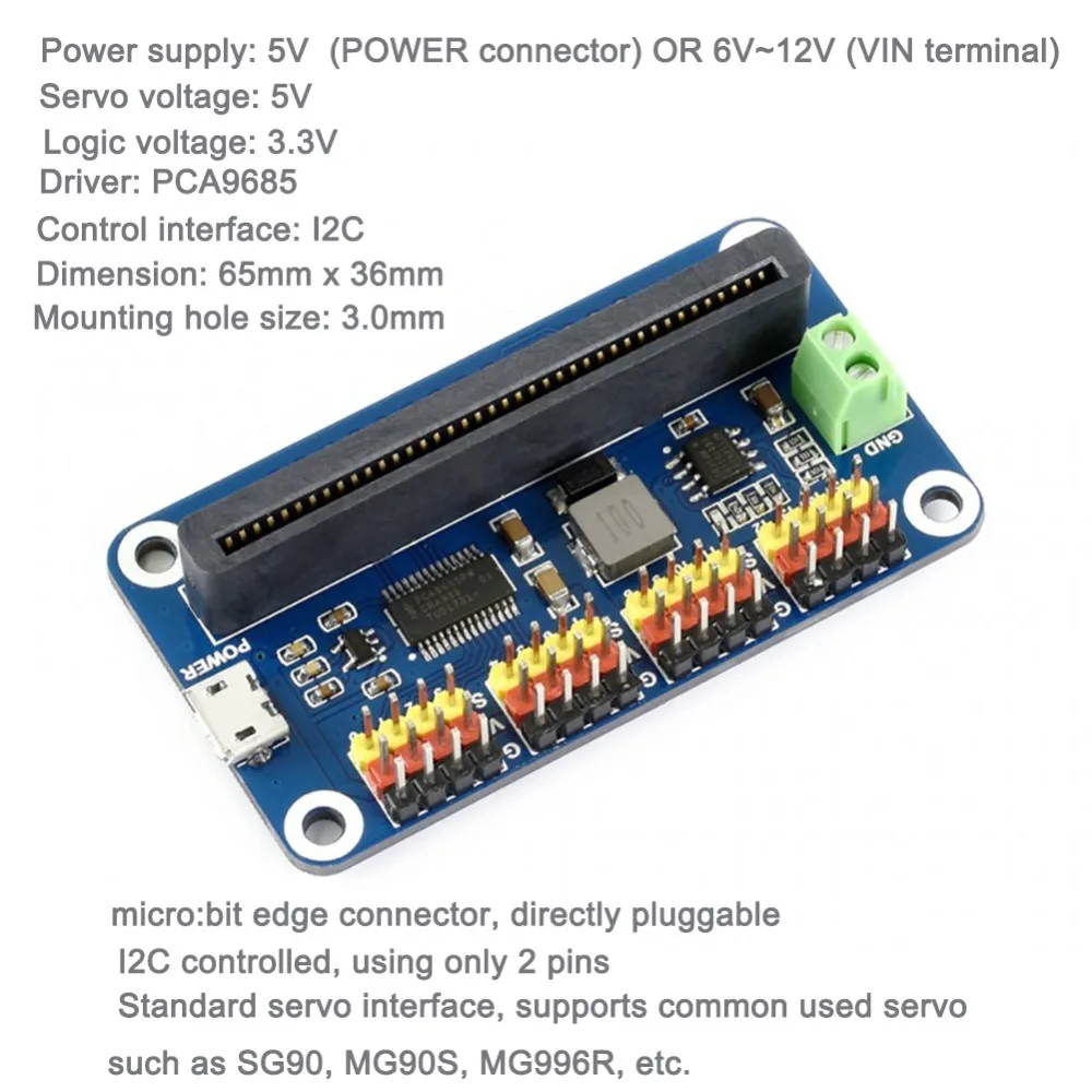 Адаптер объектива для камер micro: бит microbit сервопривод 16-канальный 12-разрядный I2C 5 V 3A PCA9685 PWM для SG90 MG90S MG996R сервоприводы сопротивление-ток