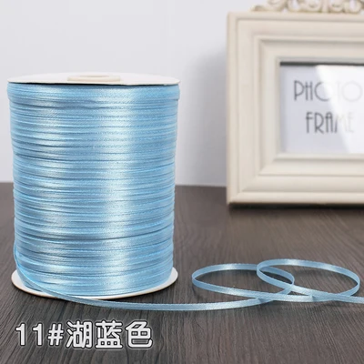 Сатиновая лента для рукоделия и шитья светло синяя 3 мм 25 ярдов|satin ribbon|25 yards satin