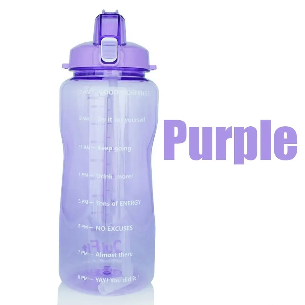 Purple Bottle QuiFit 2L 3.8L галлон Тритан Спортивная бутылка для воды с соломинкой большой протеиновый шейкер для напитков бутылки Тыква чашка кувшин BPA бесплатно открытый тренажерный зал - Цвет: Purple Bottle