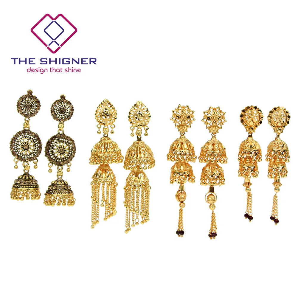 THE SHIGNER этнические индийские Золотые птичья клетка Jhumka Jhumki серьги с кисточками дубайские классические племенные традиционные висячие серьги ювелирные изделия