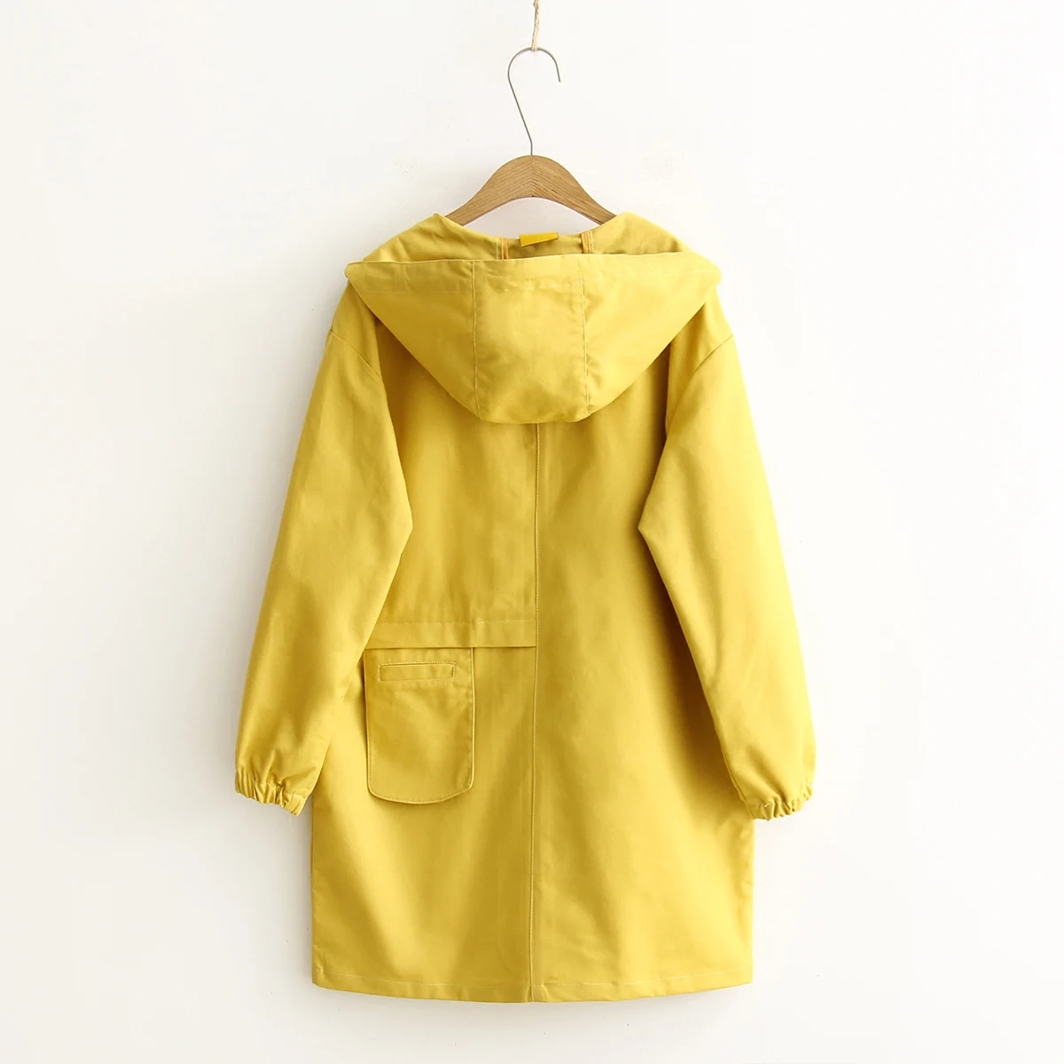 Высокое качество с капюшоном Женский Тренч хлопок сплошной желтый тонкий